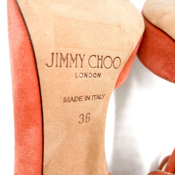 Jimmy Choo Lucy Pumps Peach Orange Suede Pointed Toe Ankle Strap Heels Sz 36 / 6 - Picture 9 of 9